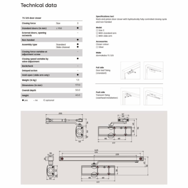 Door Closer Dormakaba TS 325 Slide Arm Hold Open
